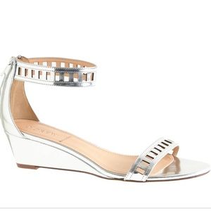J. Crew Lillian silver lattice sandal.